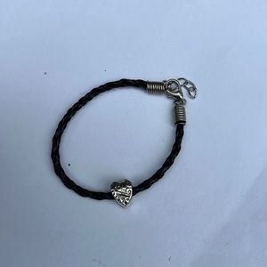 Black Vegan Leather Bracelet with Heart Charm